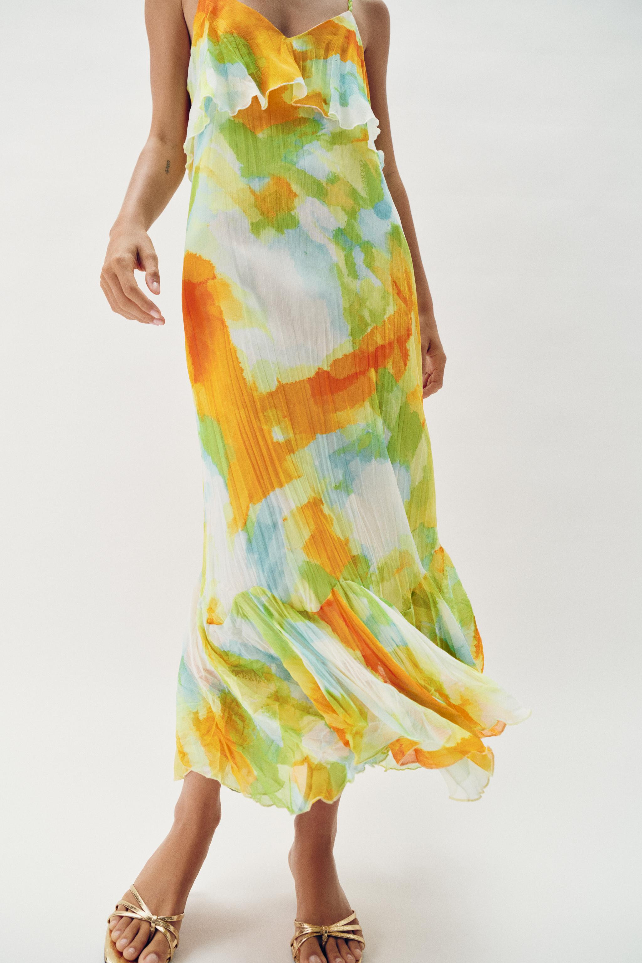 PRINTED RUFFLE MIDI DRESS | Zara US