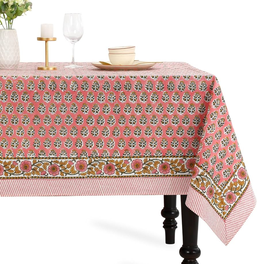 CPC Tablecloth 100% Cotton 70x108 Inch Indian Block Print Rectangle Table Cover, Washable Table C... | Amazon (US)