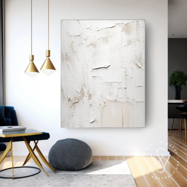 Minimalist White Abstract Painting on Canvas, Heavy White Textured White Art on Canvas, Oversized... | Etsy (US)
