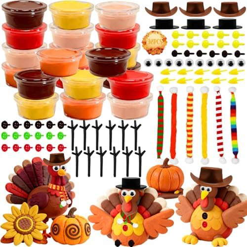 CAMIRUS 20PCS Modeling Clay DIY Turkey Kit, Air Dry Clay Thanksgiving DIY Crafts for Thanksgiving... | Amazon (US)