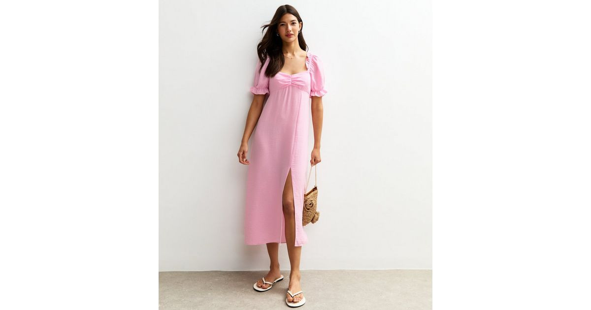 Pink Milkmaid Puff Sleeve Midi Dress
						
						Add to Saved Items
						Remove from Saved Item... | New Look (UK)