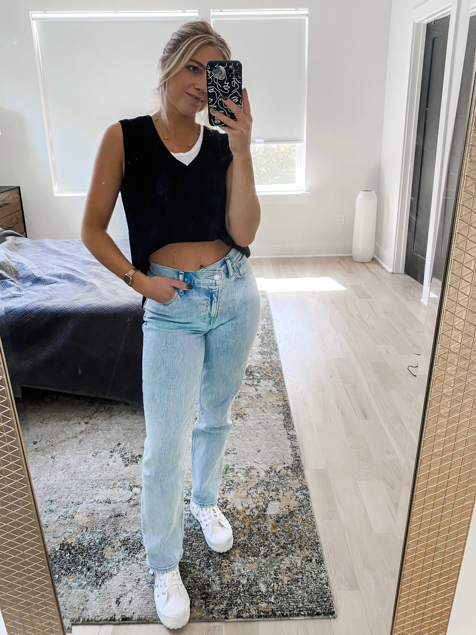 Black sweater vest with Abercrombie 90s straight jeans and superga lug sole high top sneakers 

#LTKstyletip #LTKshoecrush #LTKsalealert