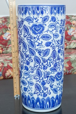 17.5" Blue and White Floral Porcelain Umbrella / Cane Stand | eBay US