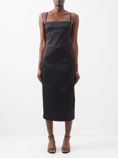 Frame - Beaded Satin Slip Dress - Womens - Black | Matches (UK)