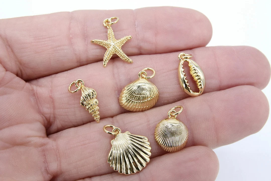 Mini Cowrie Seashell Charm, 2 Pc Gold Tiny Nautical Starfish Seashells 2646, Scallop Beach Shell ... | Etsy (US)