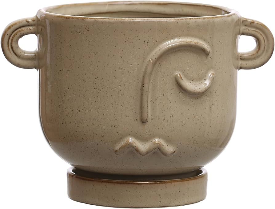 Bloomingville 8.25 Inches Stoneware Face Reactive Glaze, Handles, and Saucer, Holds 5 Inches Pot,... | Amazon (US)
