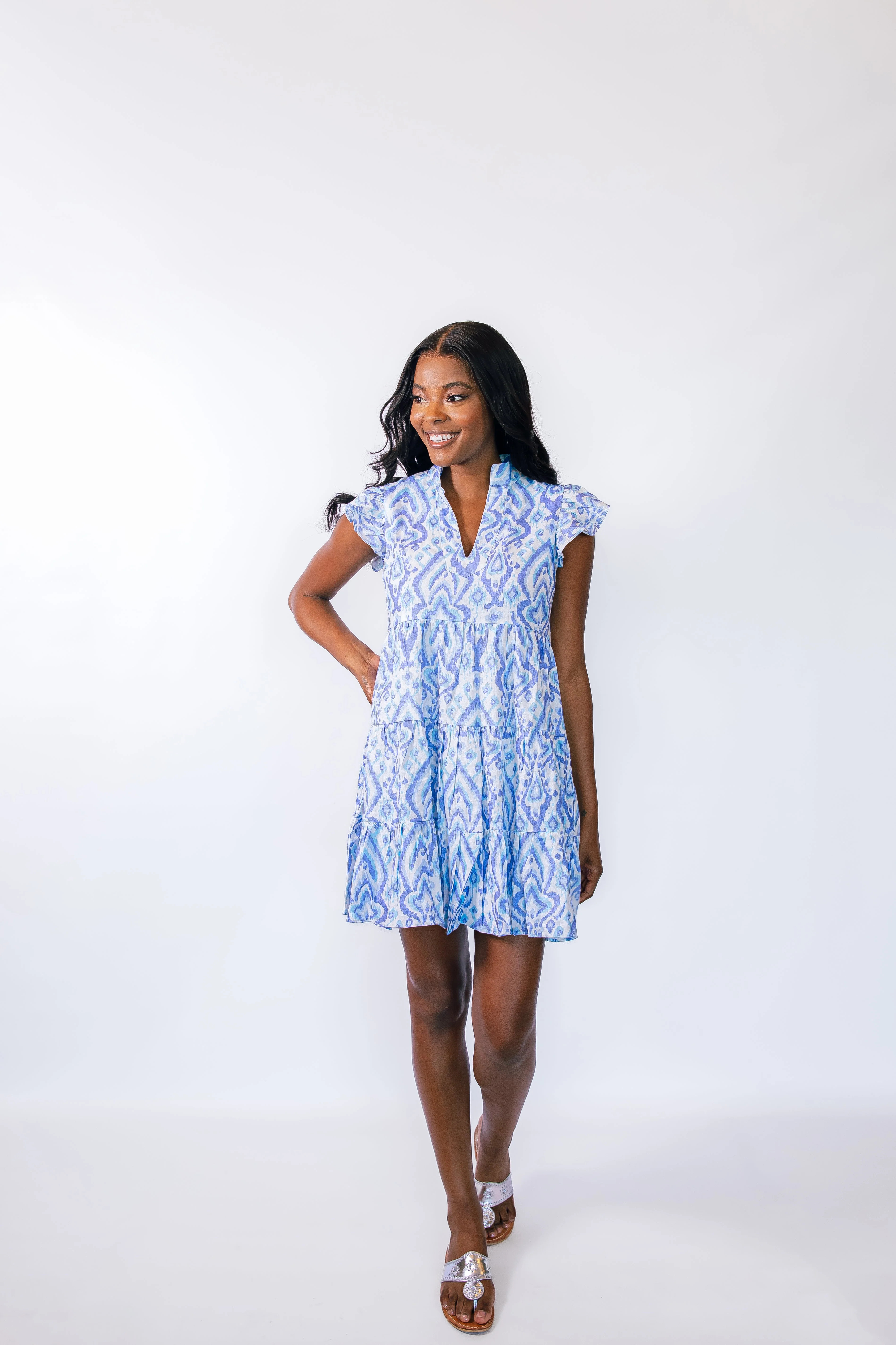 Ikat Print Flutter Sleeve Flare Tunic | Sail to Sable