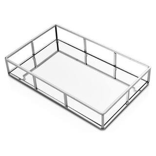 Metal Vanity Jewelry Decor Mirror Tray, Glass Perfume Organizer for Bathroom, Counter, Silver | The Home Depot
