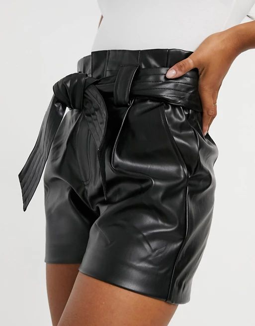 Stradivarius faux-leather belted shorts in black | ASOS (Global)