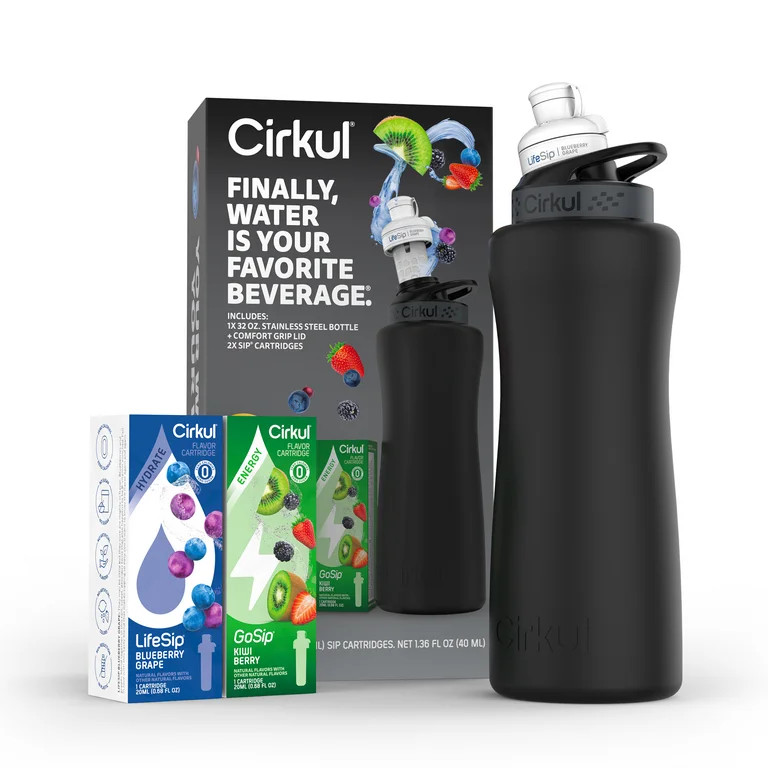 Cirkul 32oz Matte Black Stainless Steel Starter Kit with Matte Black Cirkul Lid 2.0 and 2 Flavor ... | Walmart (US)