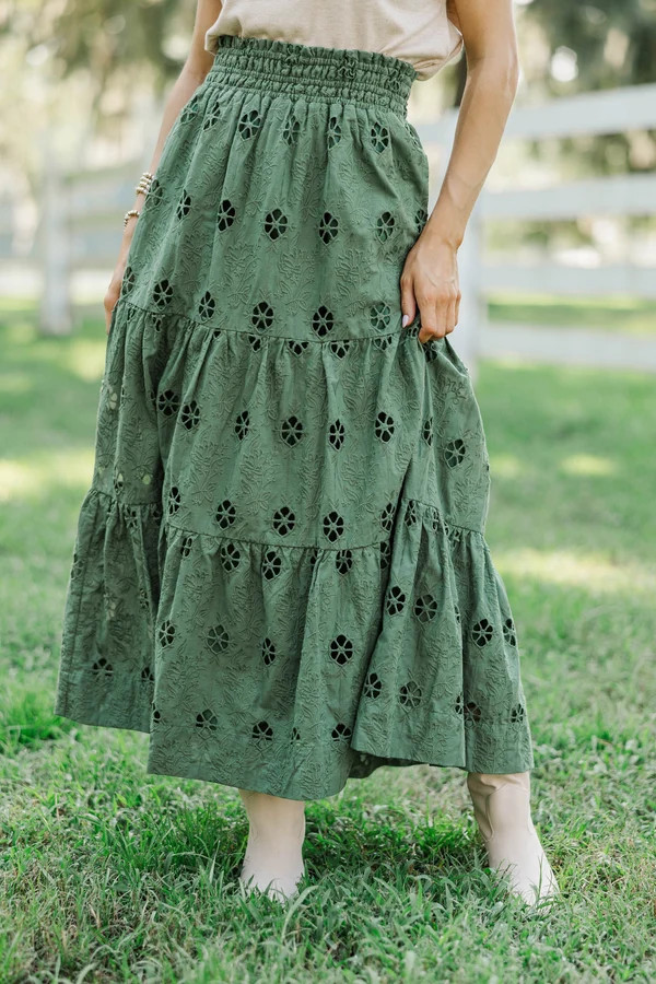 Soft Steps Olive Eyelet Maxi Skirt | The Mint Julep Boutique
