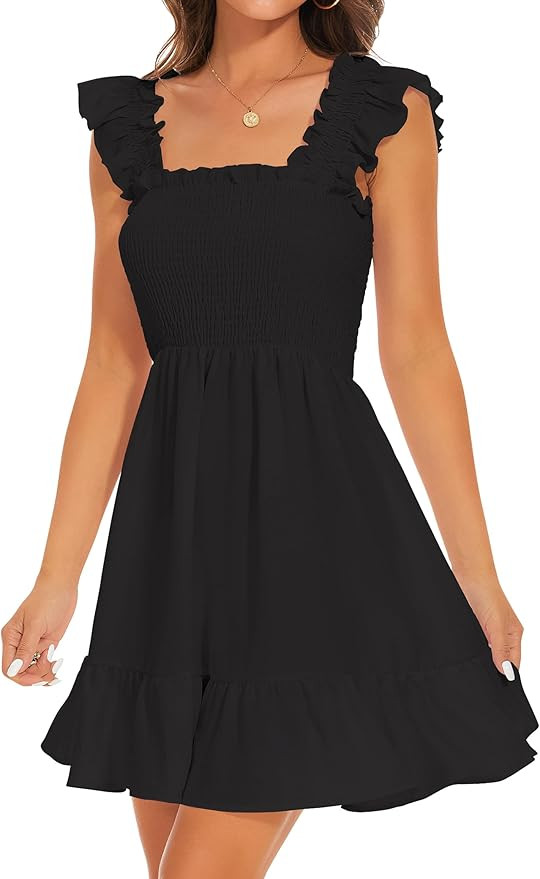 ROYLAMP Women's Smocked Dresses Square Neck Elegant Tiered Boho Ruffle Shoulder Swing Flowy Summe... | Amazon (US)