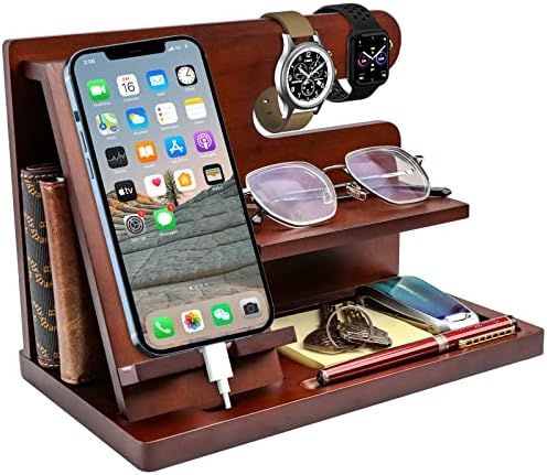 Gifts for Men Wood Phone Docking Station Gifts for him Husband Nightstand Organizer for Men Cell ... | Amazon (US)