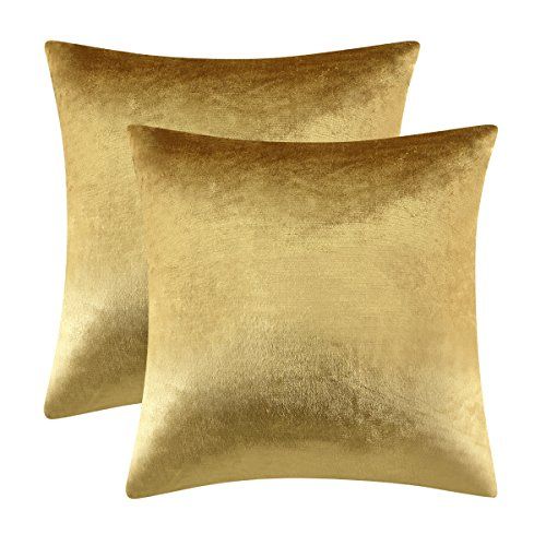 Gold Velvet Decorative Throw Pillow Covers,18x18 Pillow Covers for Couch Sofa Bed 2 Pack Soft Cushio | Amazon (US)