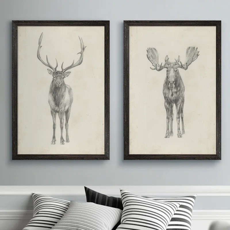 Moose Study Framed 2 Pieces by Antonyus Bunjamin (Abe) Painting | Wayfair North America