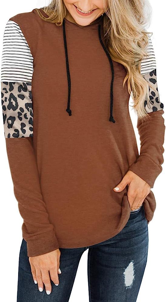 PINKMSTYLE Womens Color Block Hoodie Sweatshirts Tunic Pullover Tops Long Sleeve Drawstring Shirts | Amazon (US)