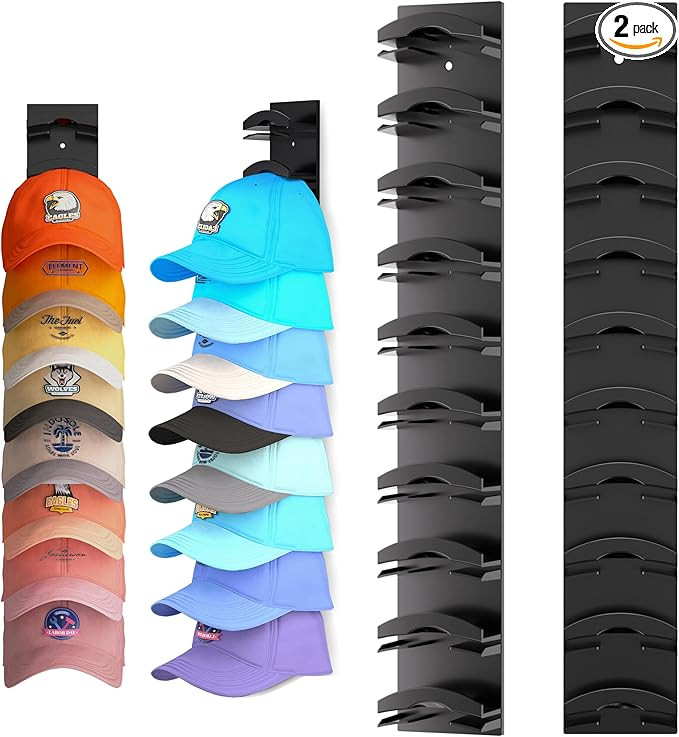 Hat Organizer for Baseball Caps 2Pack, Hat Rack for Wall with Strong Adhesive Hold up to 20 Hats,... | Amazon (US)