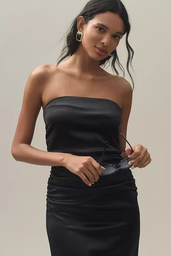Selena Strapless Stretch Satin Midi Dress | Anthropologie (US)