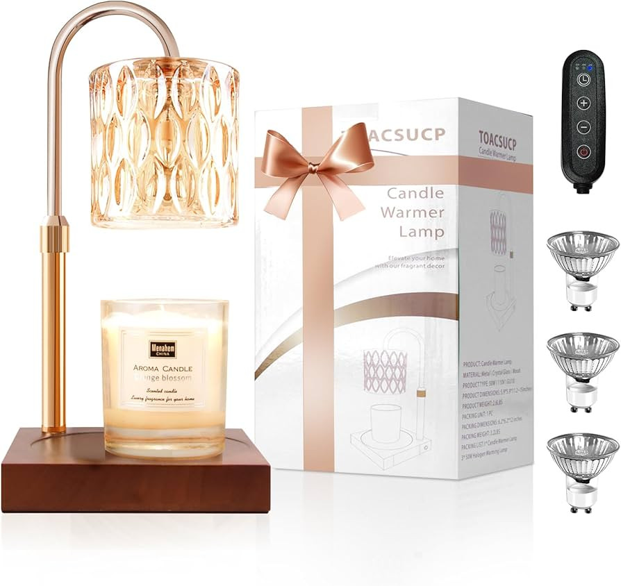 TOACSUCP Candle Warmer Lamp with 3 Bulbs, Adjustable Height Dimmable Candle Warmer with Timer, Co... | Amazon (US)
