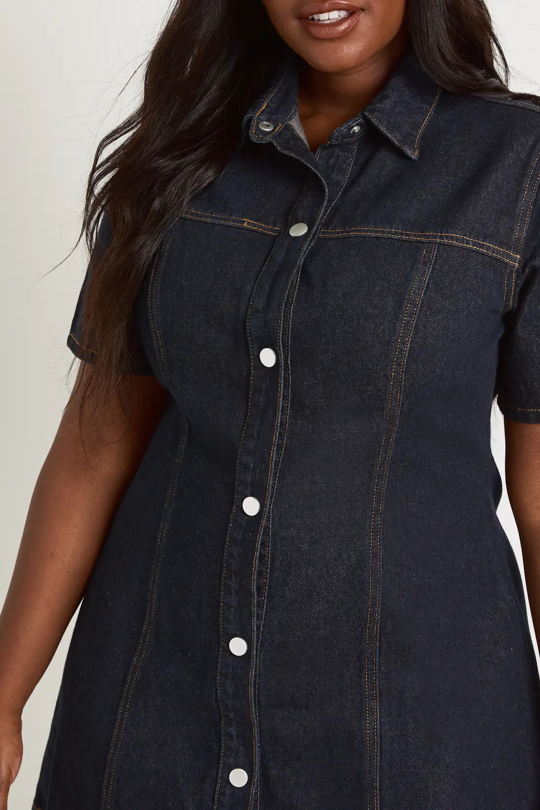 Indigo Plus Short Sleeve Cinched Waist Denim Dress | Boohoo | Boohoo.com (UK & IE)