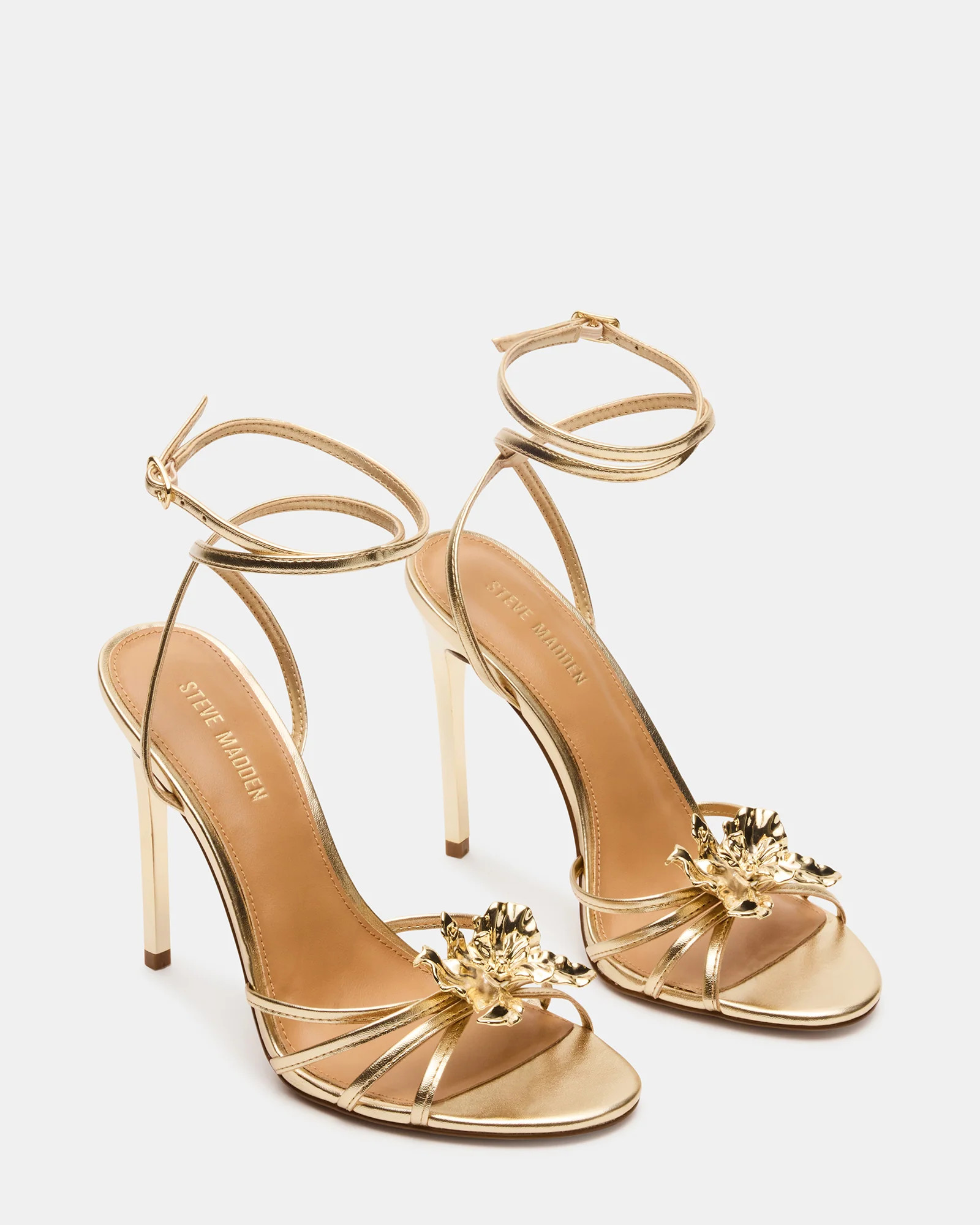 SWIRL Gold Strappy Stiletto Flower Women's Heel | Steve Madden (US)