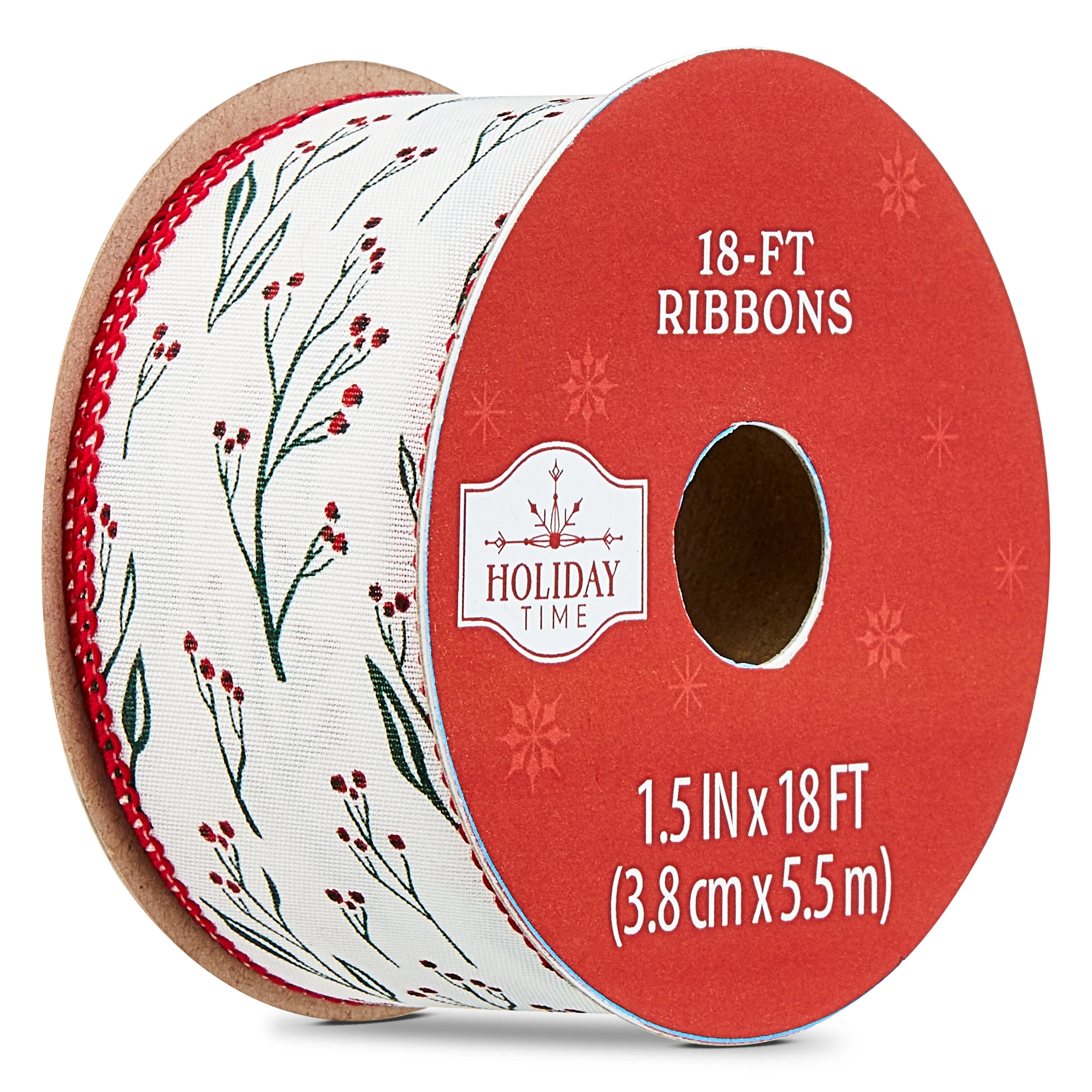 White and Red Berry Leaves Christmas Ribbon, 1.5" x 18', by Holiday Time | Walmart (US)