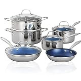 Granitestone Blue Nonstick Cookware Set, Tri-Ply Base, Stainless Steel Pots & Pans Set, 5 Piece Cook | Amazon (US)