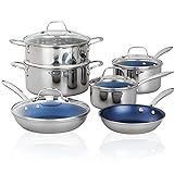 Granitestone Blue Nonstick Cookware Set, Tri-Ply Base, Stainless Steel Pots & Pans Set, 5 Piece Cook | Amazon (US)