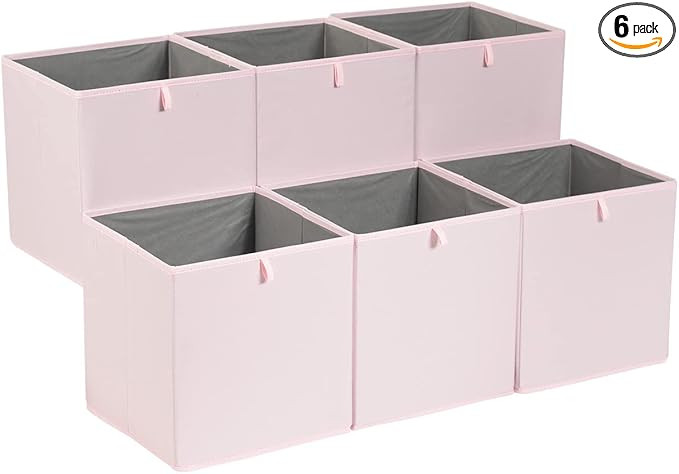 Amazon Basics Cube Organizer Bins, Collapsible Storage Baskets for Shelves, Peony Pink, Pack of 6... | Amazon (US)