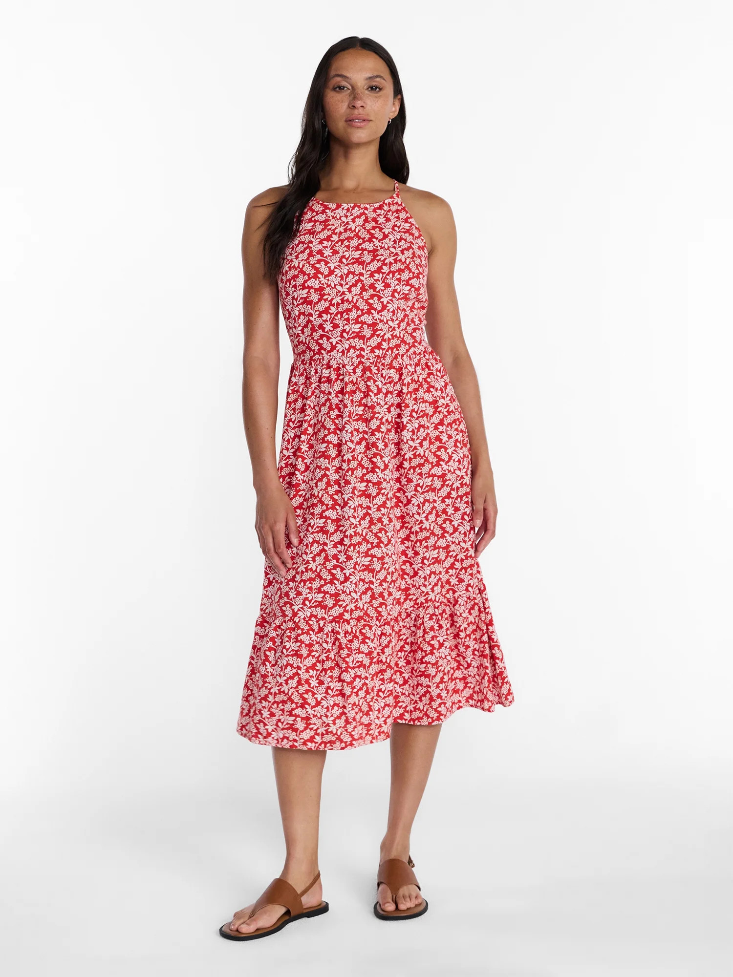 Time and Tru Women's Linen Blend Lace Up Halter Dress, Sizes XS-XXXL | Walmart (US)