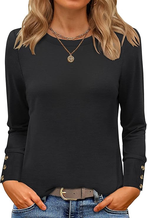 ANRABESS Long Sleeve Shirts for Women Crewneck Basic Tee Striped Tops 2026 Fall Casual Loose Fit ... | Amazon (US)