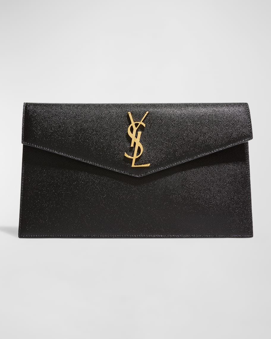 Saint Laurent Uptown Medium YSL Monogram Grain de Poudre Clutch Bag | Neiman Marcus