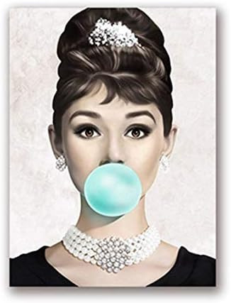 WDQTBD Canvas Print Audrey Hepburn Bubble Gum Canvas Painting Famous Actress Posters and Prints P... | Amazon (US)
