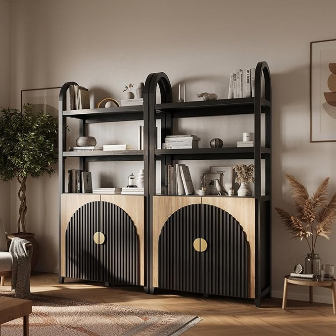 BELLEZE Book Shelf 72" Tall Arched Bookcase with Storage, 5 Tier Mid Century Modern Fluted Booksh... | Amazon (US)