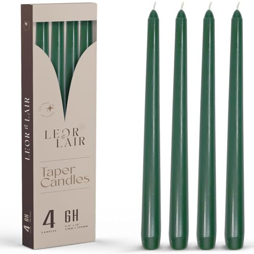 Leor & Lair Green Taper Candles - 4 Pack 10" Green Candlesticks for Christmas - Unscented Long Burning Candle Sticks for Spring, Home Decor, Dinner, Holidays, Weddings & Business Events | Amazon (US)