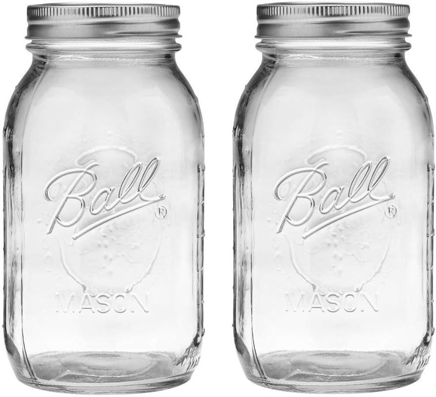 Ball Regular Mouth 32-Ounces Mason Jar with Lids and Bands (2-Units), Pack of 2, Clear | Amazon (US)