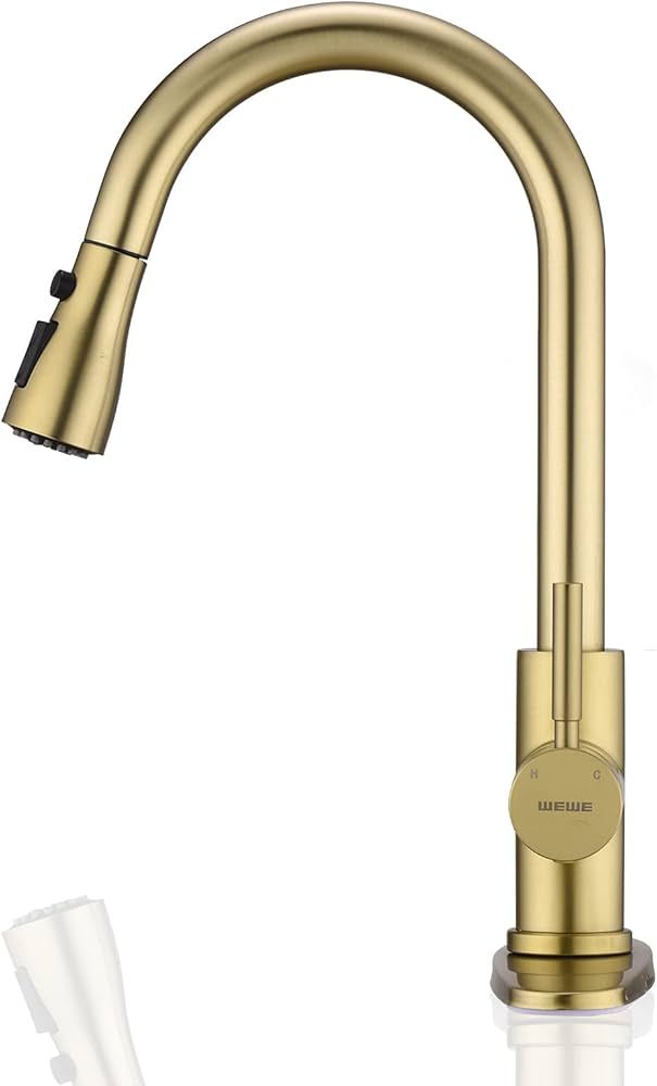 Brushed Gold Kitchen Faucet with Pull Down Sprayer WEWE, Single Handle Gold Kitchen Sink Faucet S... | Amazon (US)