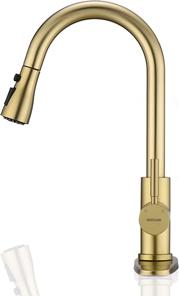 Brushed Gold Kitchen Faucet with Pull Down Sprayer WEWE, Single Handle Gold Kitchen Sink Faucet S... | Amazon (US)