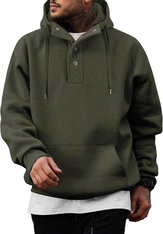 JMIERR Mens 2025 Casual Fahsion Fall Hoodie Pullover Quarter Drawstring Fleece Winter Button Hood... | Amazon (US)