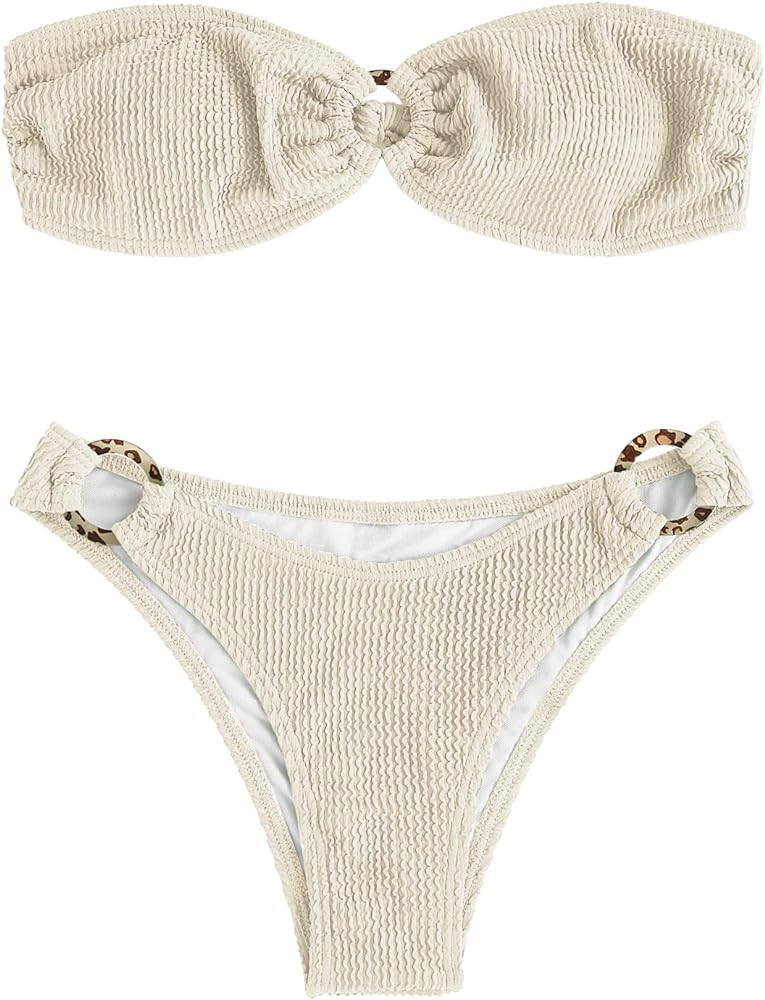 ZAFUL O Ring Bandeau Bikini Sets for Women Sexy Strapless Swimsuits 2 Piece High Cut Bathing Suit | Amazon (US)