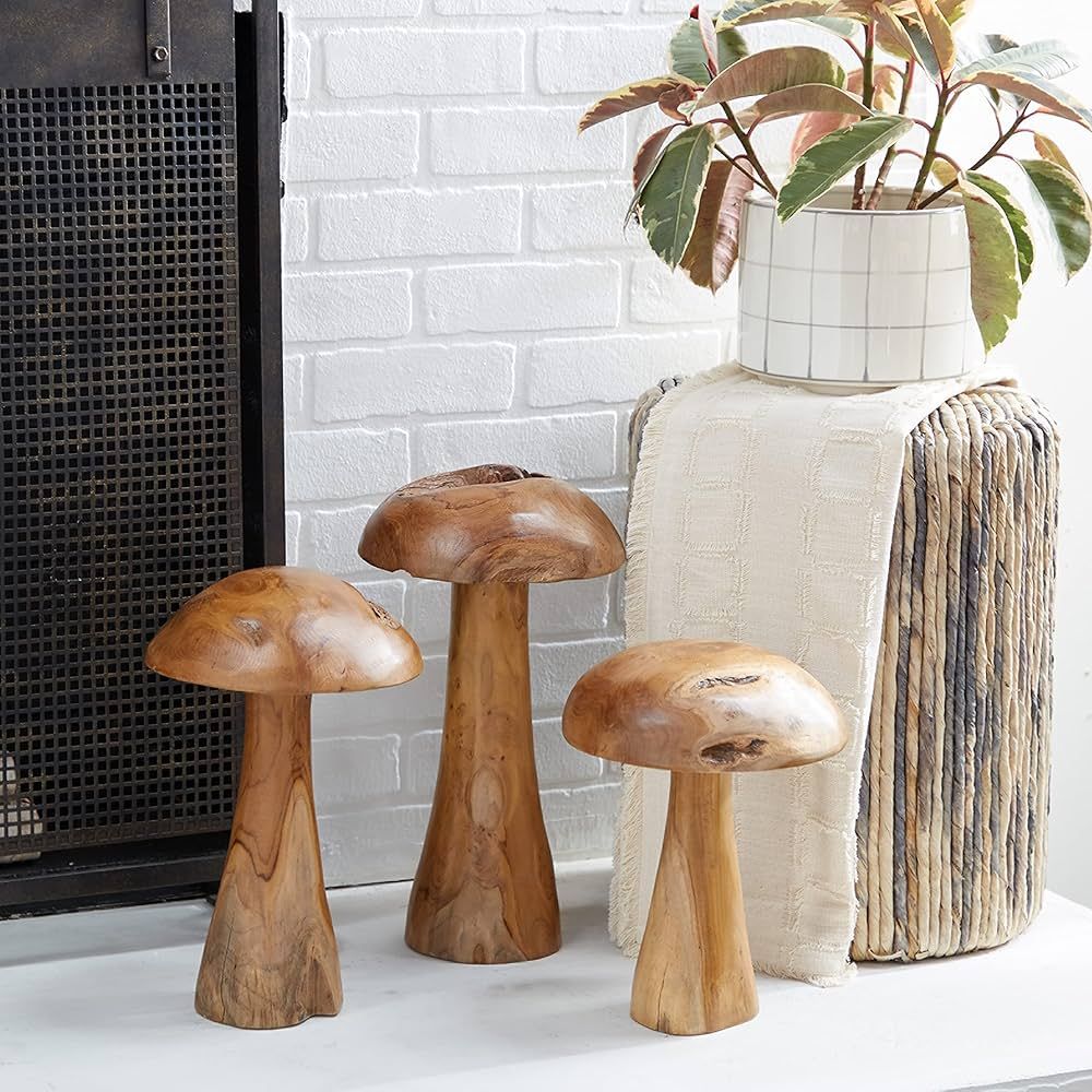 Deco 79 Teak Wood Mushroom Handmade Live Edge Sculpture with Natural Smooth Finish, Set of 3 16",... | Amazon (US)