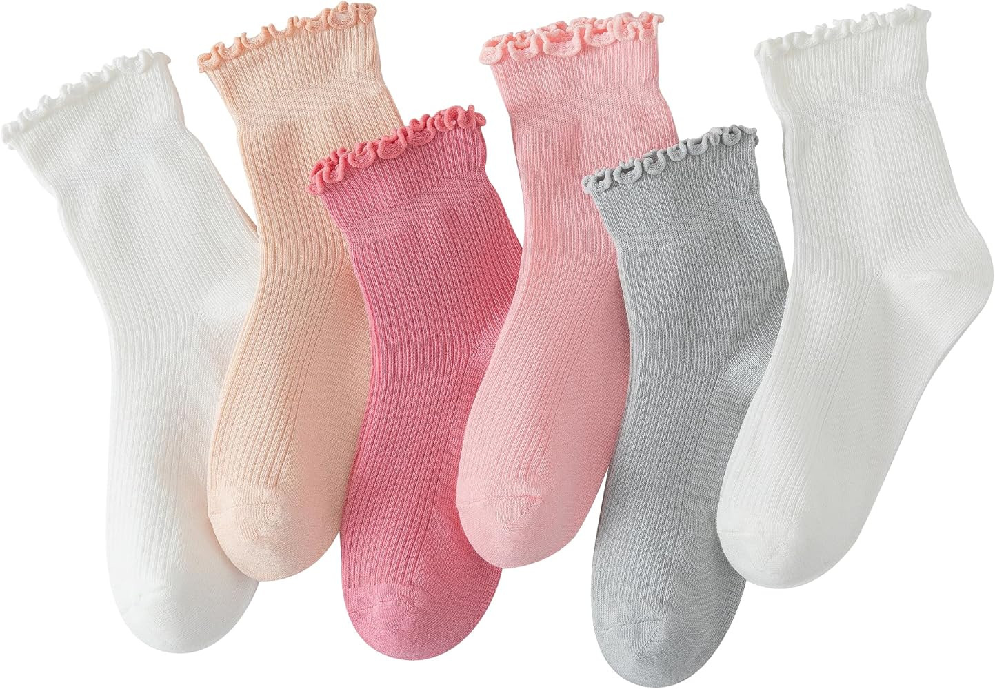 Hstyle 6 Pairs of Ruffle Socks Women, Ruffle Turn-Cuff Casual Cute Girl Ruffle Socks Breathable C... | Amazon (US)