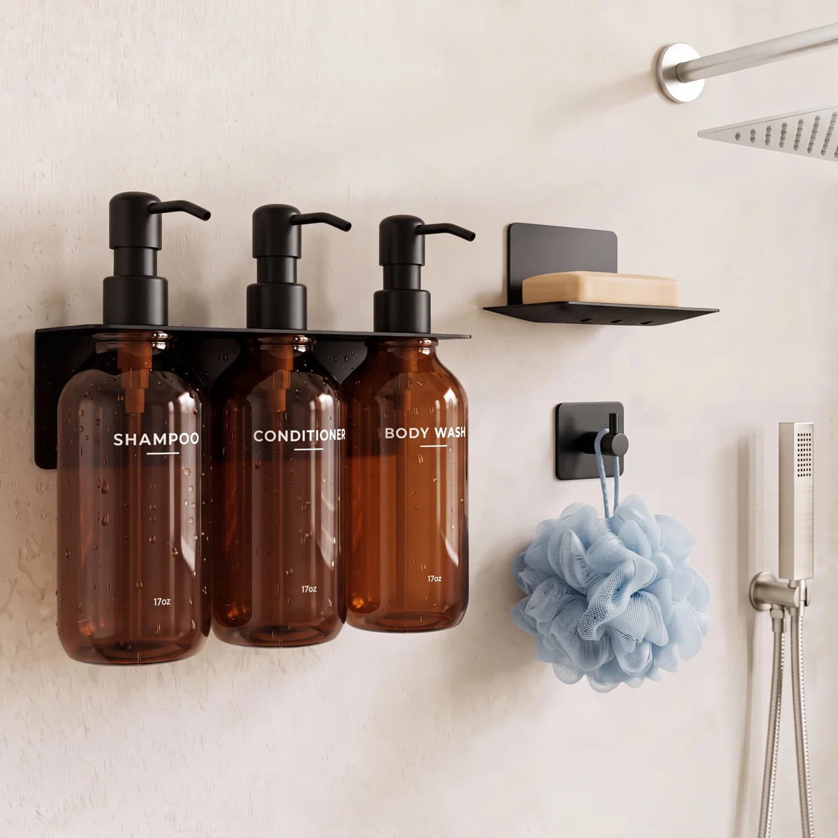 Shampoo And Conditioner Dispenser - Shower Soap Dispenser Wall Mounted - 17 Fl Oz Set Of 3 Brown ... | Wayfair North America