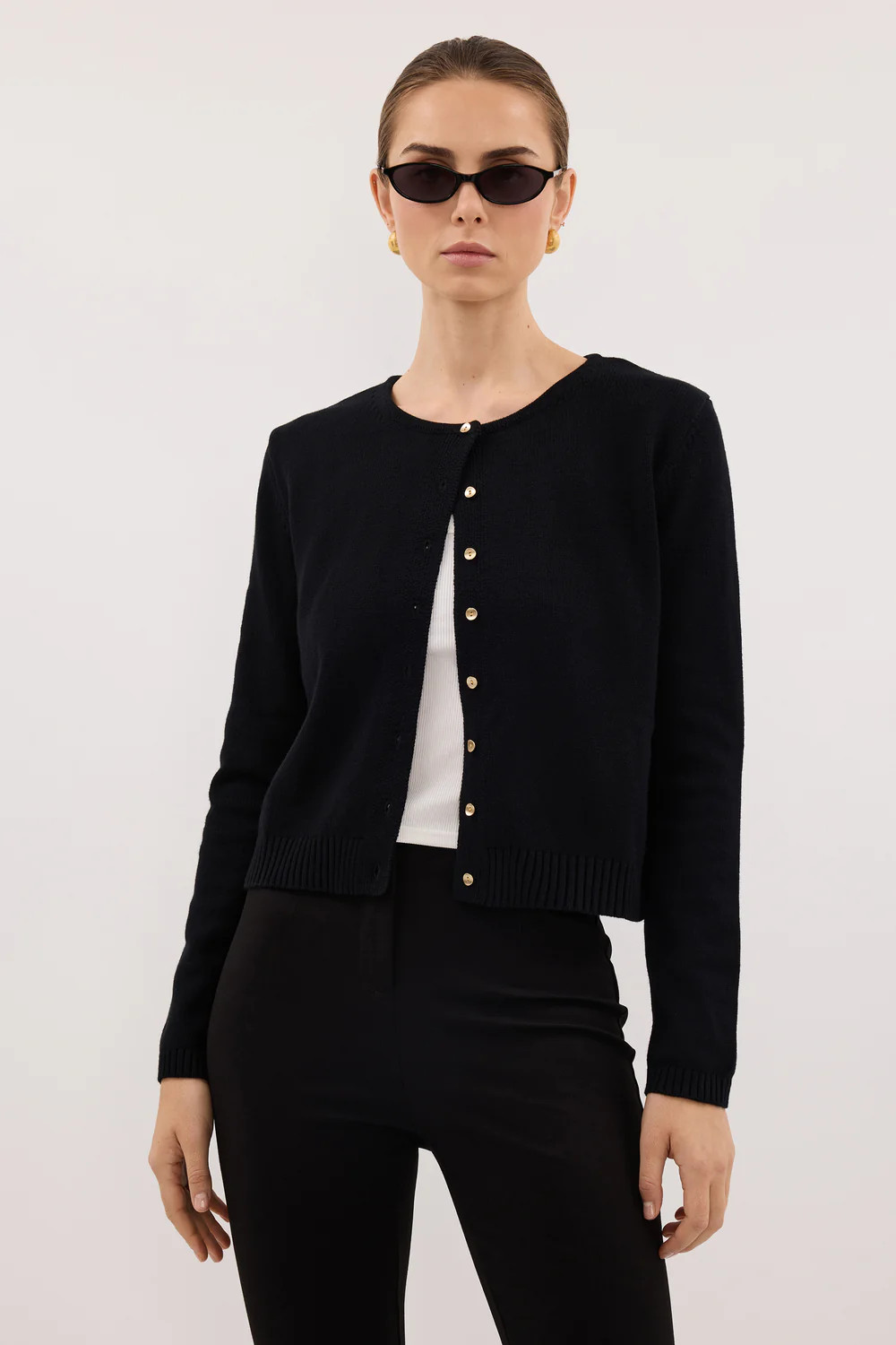 LISE BLACK LIGHT KNIT CARDIGAN | DISSH