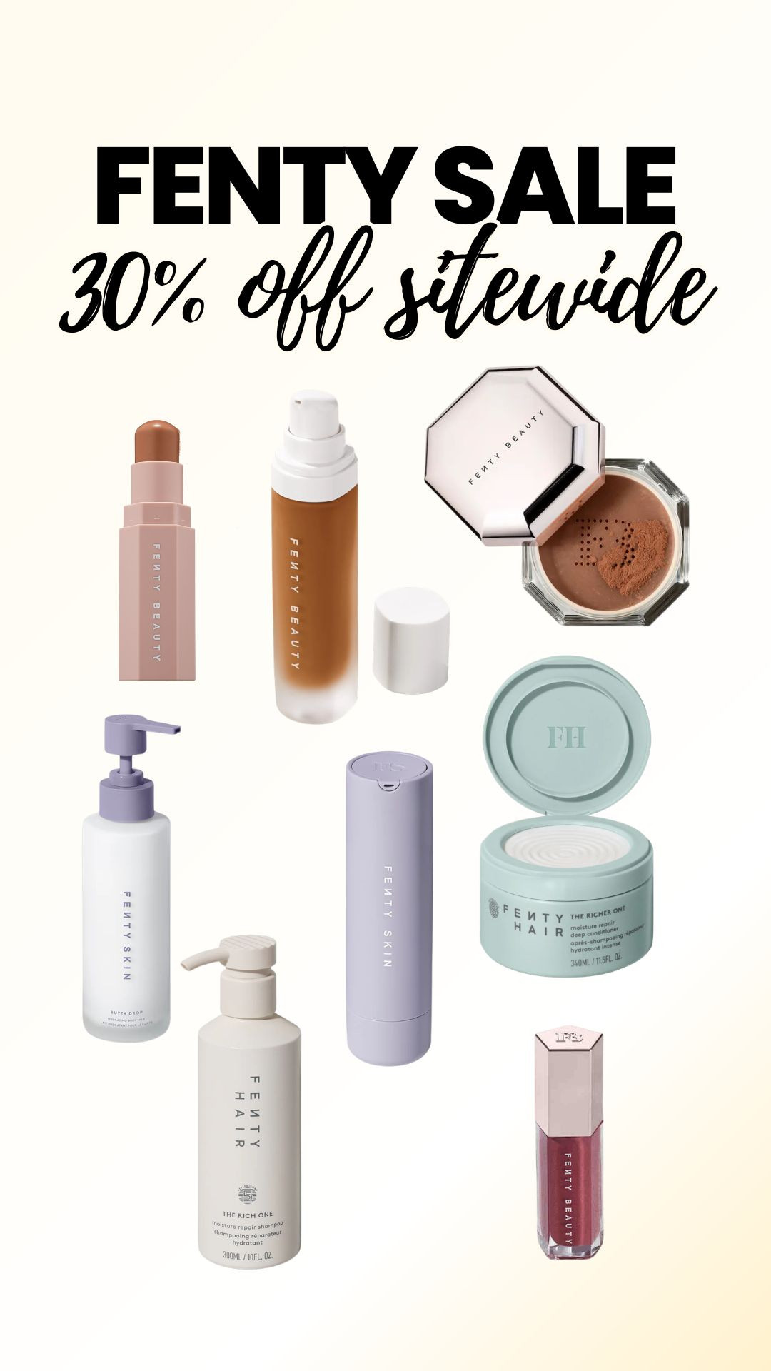 Love Fenty Beauty makeup, skin, or hair products? They are on sale - 30% off on the Fenty site.
#beautysale #makeup #skincare #haircare 

 #LTKselfcare #LTKSaleAlert #LTKBeauty