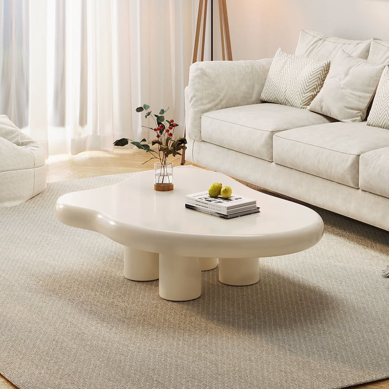 Guyii Cloud-Shaped Coffee Table, Modern Wood Center Table for Living Room, Apartment, Cream White | Walmart (US)