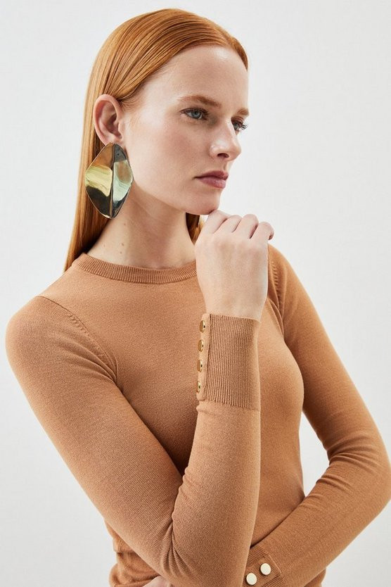 Viscose Blend Crew Neck Knit Jumper | Karen Millen UK + IE + DE + NL