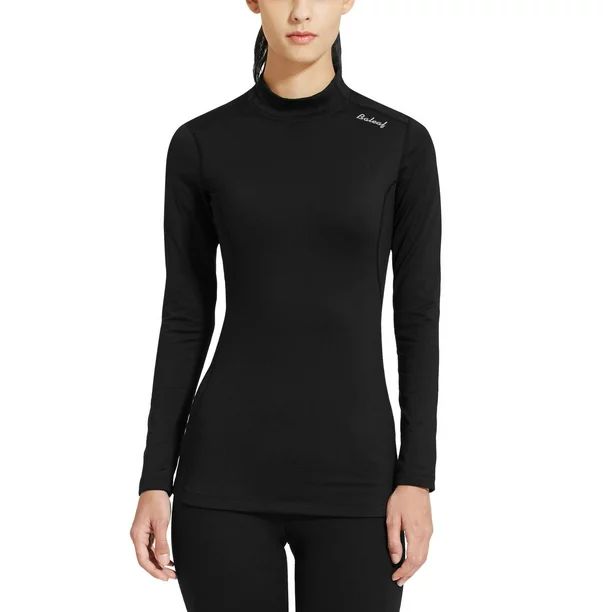 Baleaf Women's Fleece Thermal Mock Neck Long Sleeve Running Shirt Workout Tops Black Size S - Wal... | Walmart (US)