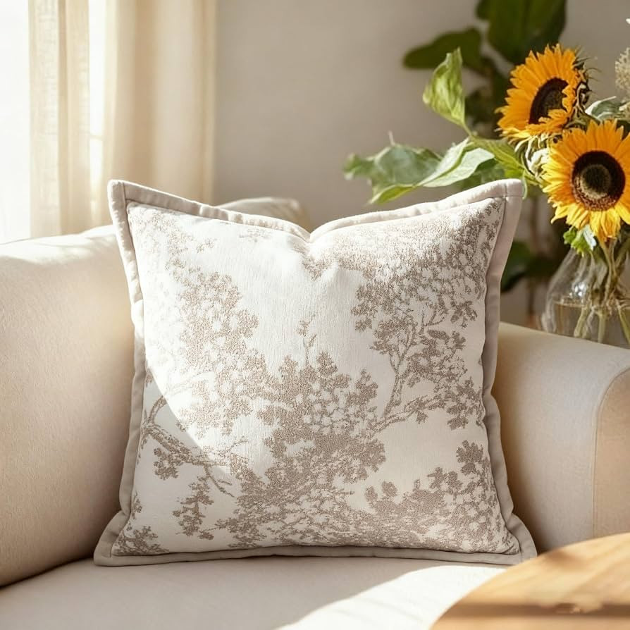 White Beige Throw Pillow Covers Morden Luxury Throw Pillow Embroidered 18x18 Inch for Couch Chair... | Amazon (US)