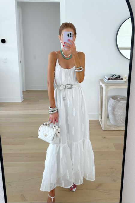 I love this white maxi dress! I added on a western belt. Xs in dress and sandals run tts

#LTKShoeCrush #LTKOver40 #LTKFindsUnder100